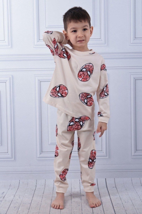 Детска пижама за момче с дълъг ръкав, бежов цвят