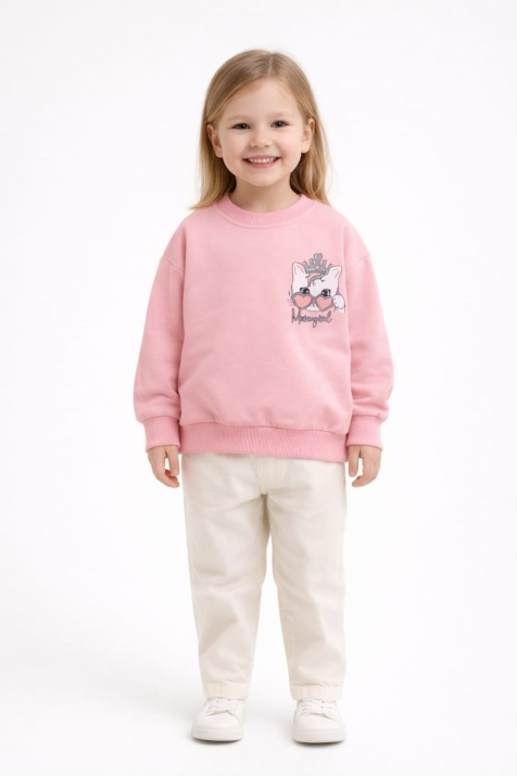 Детска блуза за момиче с дълъг ръкав, розов цвят 
