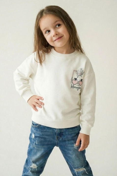 Детска блуза за момиче с дълъг ръкав, бял цвят 