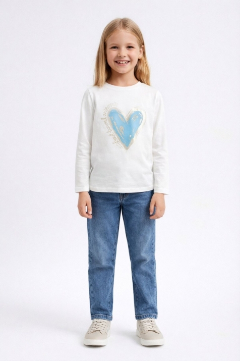 Детска блуза за момиче с дълъг ръкав, цвят екрю