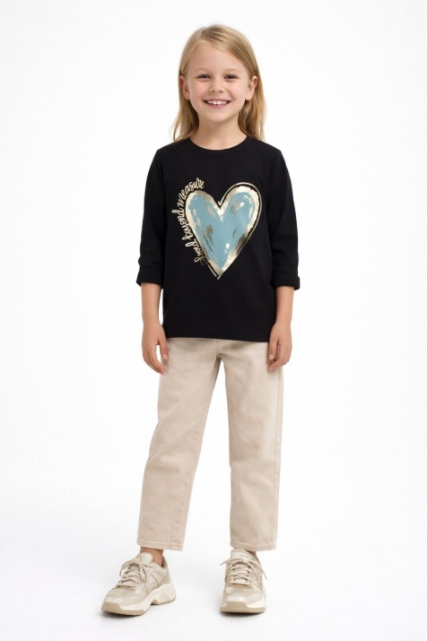 Детска блуза за момиче с дълъг ръкав, черен цвят 