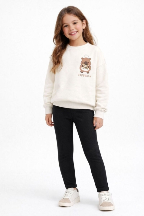 Детска блуза за момиче с дълъг ръкав, цвят екрю