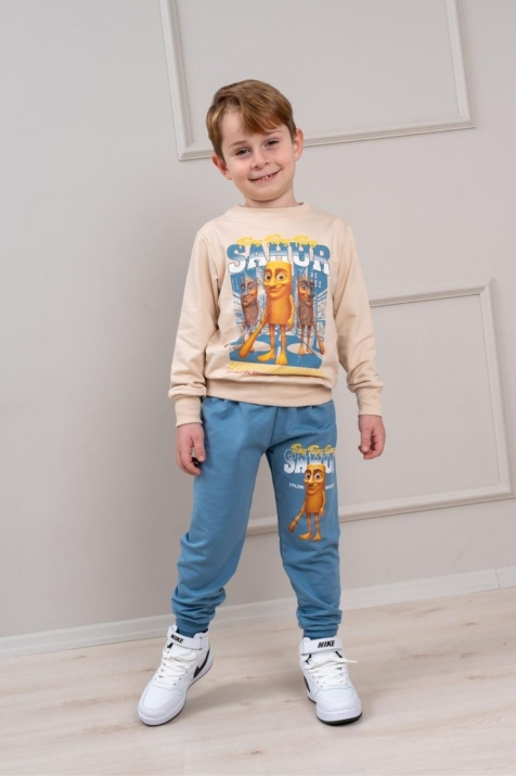 Детски комплект за момче с дълъг ръкав, светло син цвят