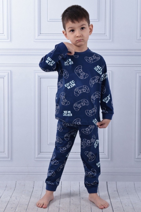 Детска пижама за момче с дълъг ръкав, тъмно син цвят 