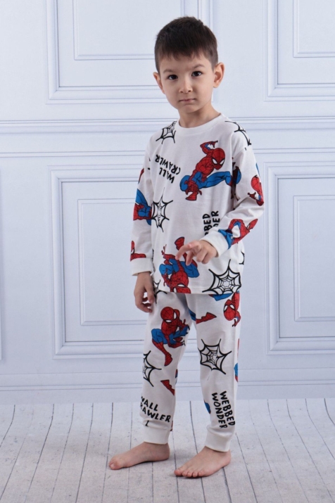 Детска пижама за момче с дълъг ръкав, цвят екрю 