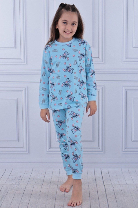  Детска пижама за момиче с дълъг ръкав, син цвят