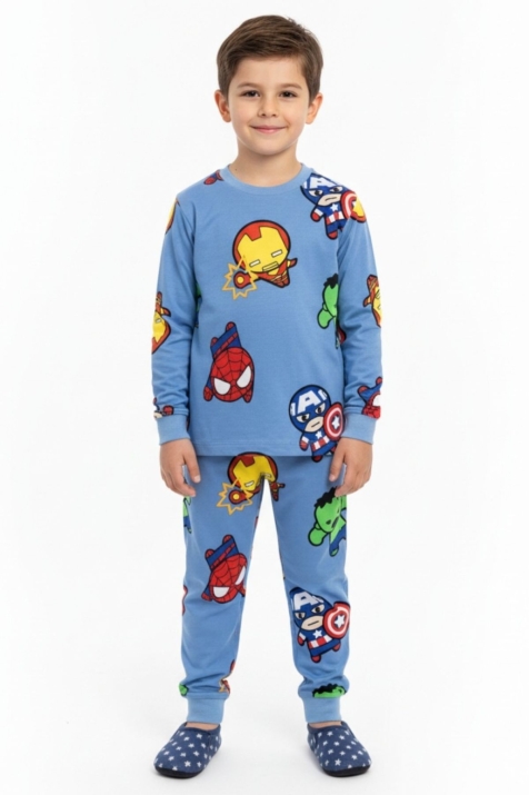 Детска пижама за момче с дълъг ръкав, син цвят  