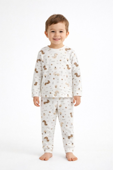 Детска пижама за момче с дълъг ръкав, бял цвят