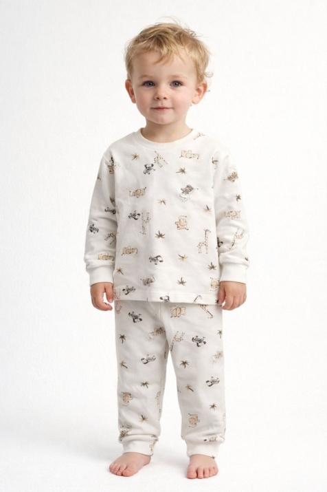 Детска пижама за момче с дълъг ръкав, цвят екрю