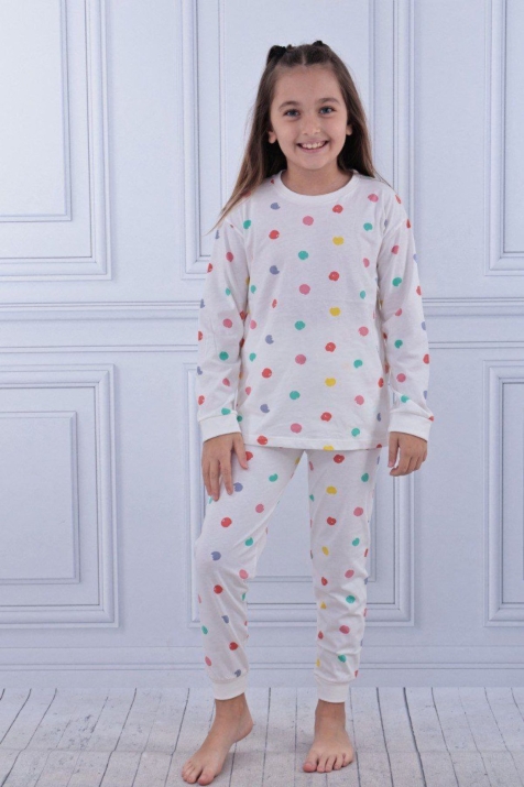 Детска пижама за момиче с дълъг ръкав, цвят екрю 