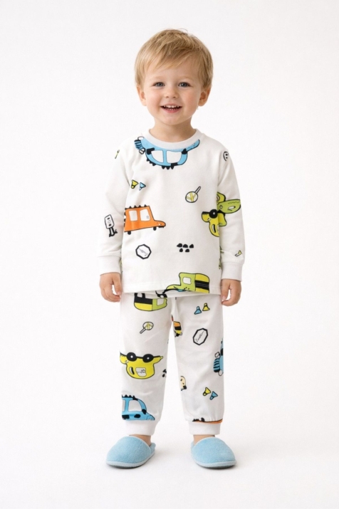 Детска пижама за момче с дълъг ръкав, бял цвят