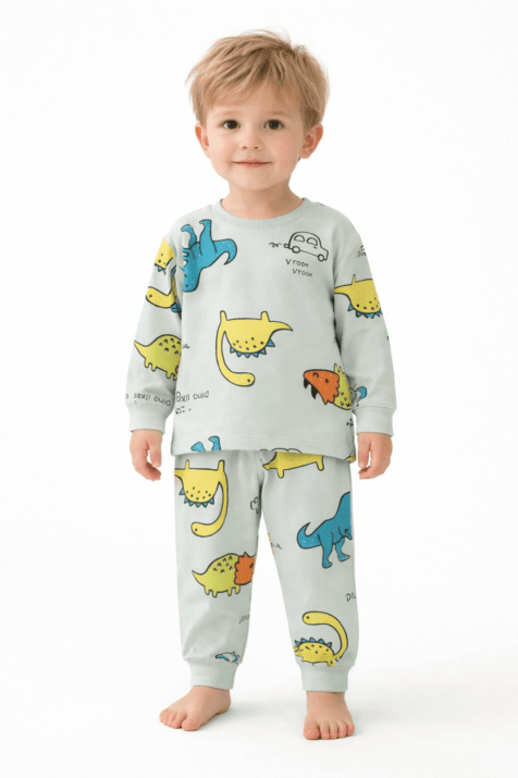 Детска пижама за момче с дълъг ръкав, екрю цвят