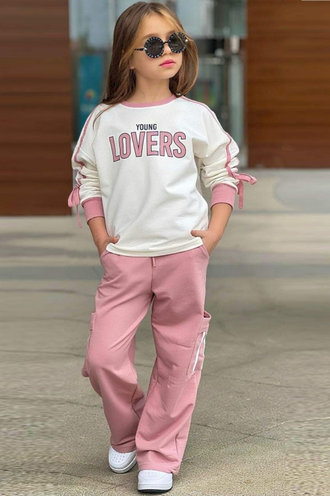 Детски комплект за момиче с дълъг ръкав, бял цвят 