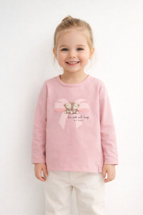 Детска блуза за момиче с дълъг ръкав, розов цвят