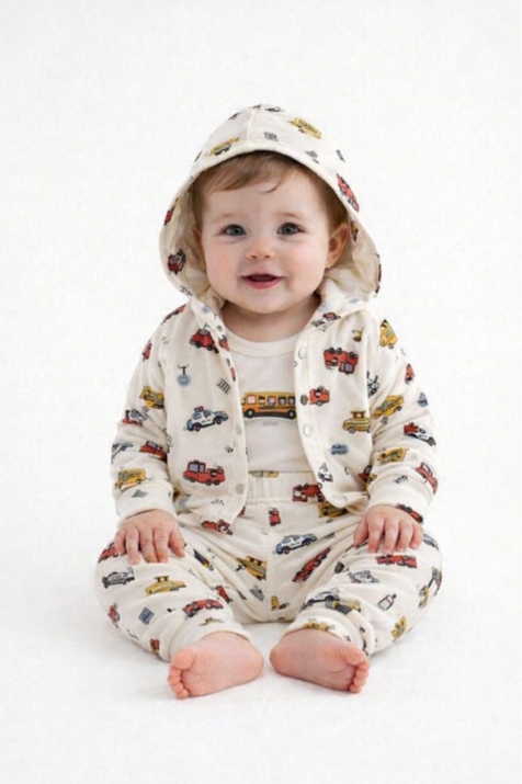 Бебешки комплект за момче с дълъг ръкав 3 части, бежов цвят