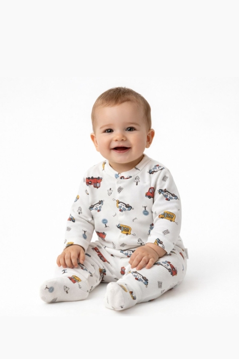  Бебешки гащеризон за момче с дълъг ръкав, бял цвят