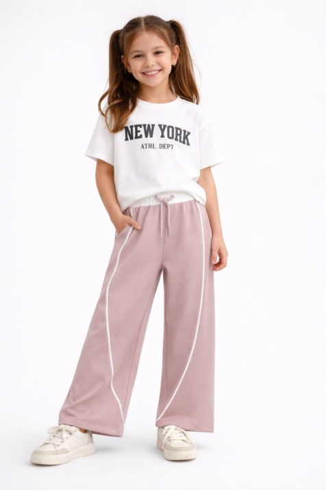 Детски спортен панталон за момиче, бежов цвят