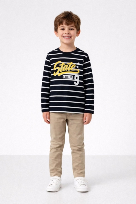 Детска блуза момче дълъг ръкав,тъмно синьо и бяло рае