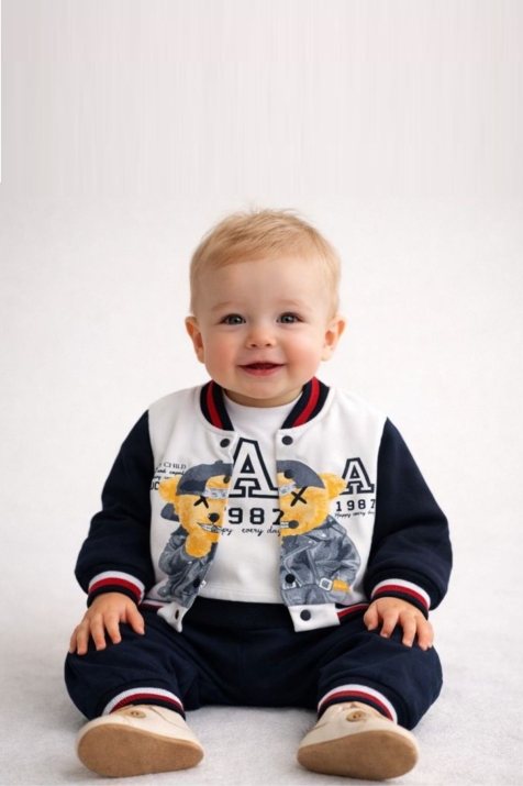 Бебешки комплект за момче с дълъг ръкав 3 части, тъмно син цвят