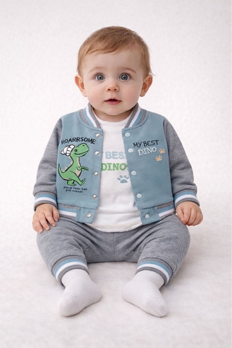 Бебешки комплект за момче с дълъг ръкав 3 части, зелен цвят