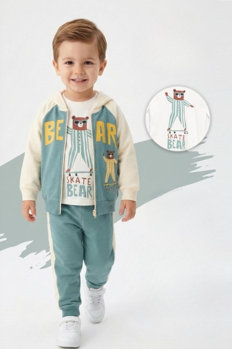 Детски спортен екип за момче с дълъг ръкав 3 части, зелен цвят