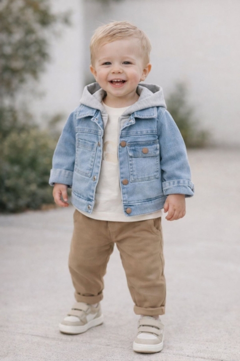 Детски комплект за момче с дълъг ръкав 3 части, сив цвят