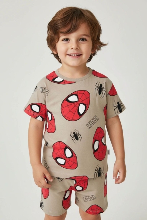 Детска пижама за момче с къс ръкав, кафяв цвят