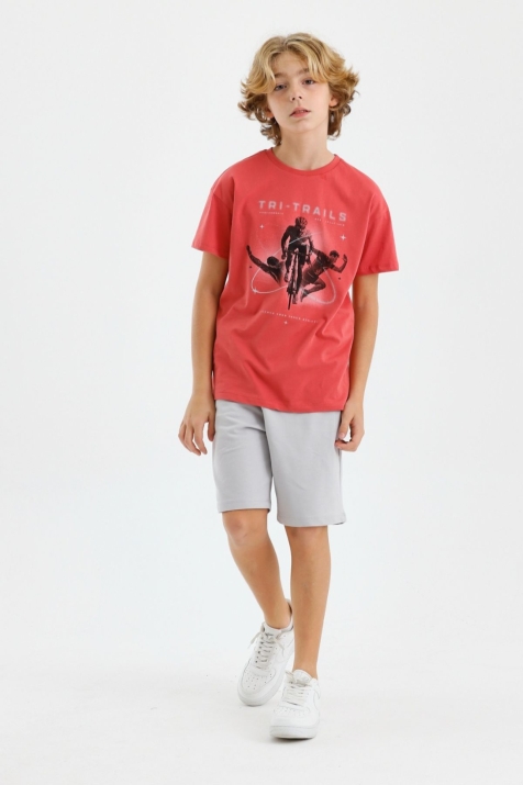 Детски комплект за момче с къс ръкав, сив цвят 