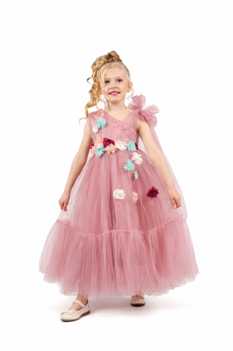 Детска официална рокля с къс ръкав, лилав цвят   