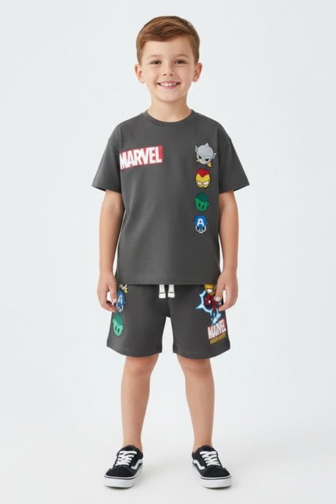 Детски комплект за момче с къс ръкав, тъмно сив цвят 