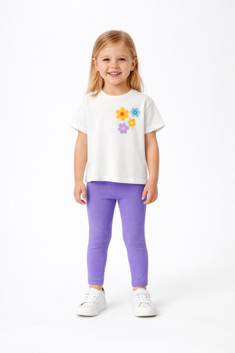 Детски комплект за момиче с къс ръкав, лилав цвят 