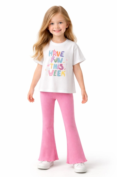 Детски комплект за момиче с къс ръкав, розов цвят 