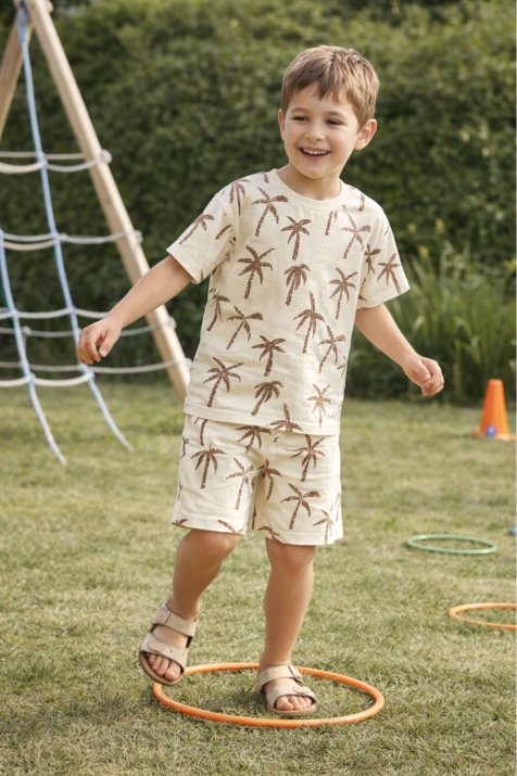 Детски комплект за момче с къс ръкав, бежов цвят  