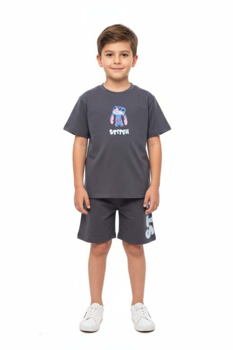 Детски комплект за момче с къс ръкав, тъмно сив цвят
