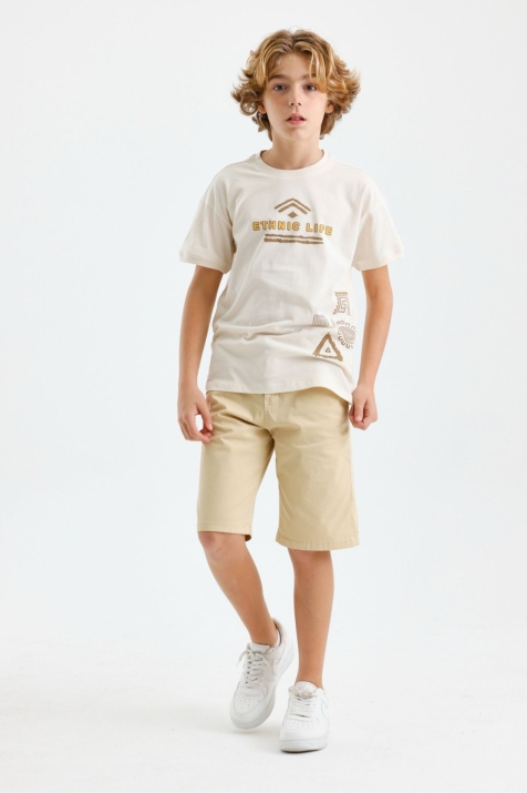  Детска тениска за момче, цвят екрю