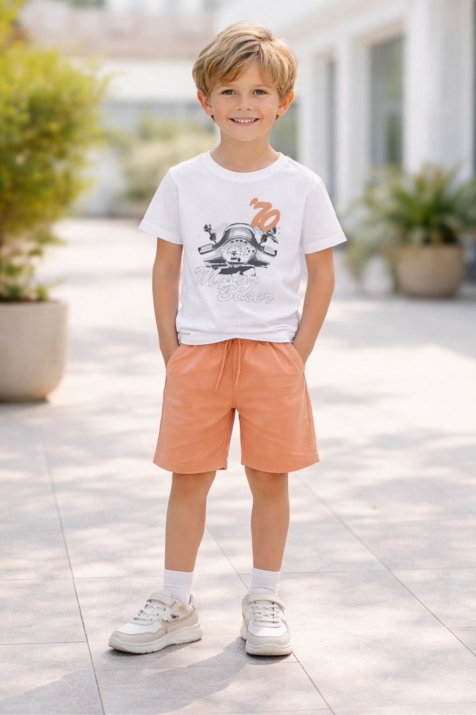 Детски комплект за момче с къс ръкав, оранжев цвят  