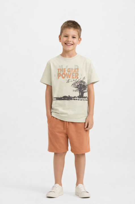 Детски комплект за момче с къс ръкав, оранжев цвят