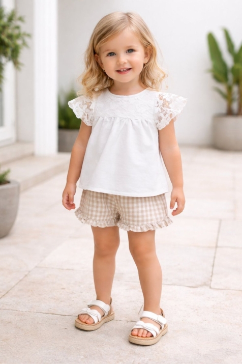 Детска тениска за момиче, цвят екрю