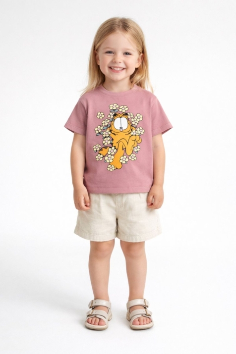 Детска тениска за момиче, тъмно розов цвят