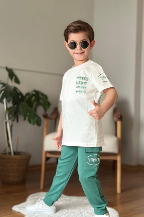 Детски комплект за момче с къс ръкав, зелен цвят