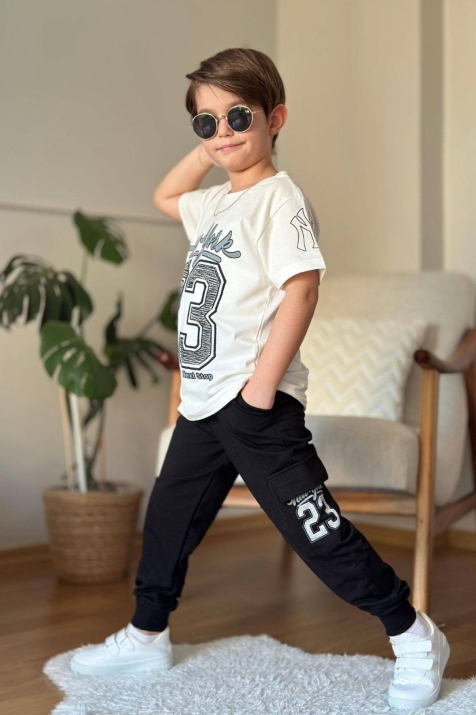 Детски комплект за момче с къс ръкав, черен цвят 