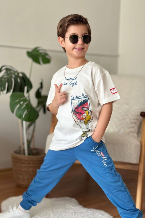 Детски компплект за момче с къс ръкав, син цвят