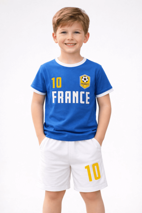 Детски комплект за момче с къс ръкав, син цвят    