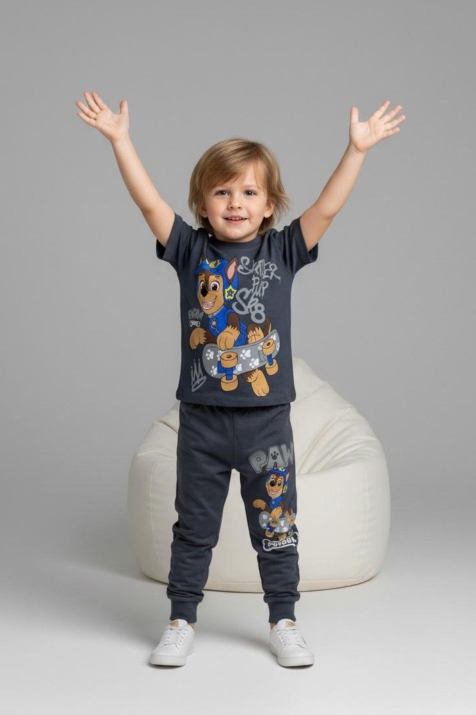 Детски комплект за момче с къс ръкав, тъмно сив цвят