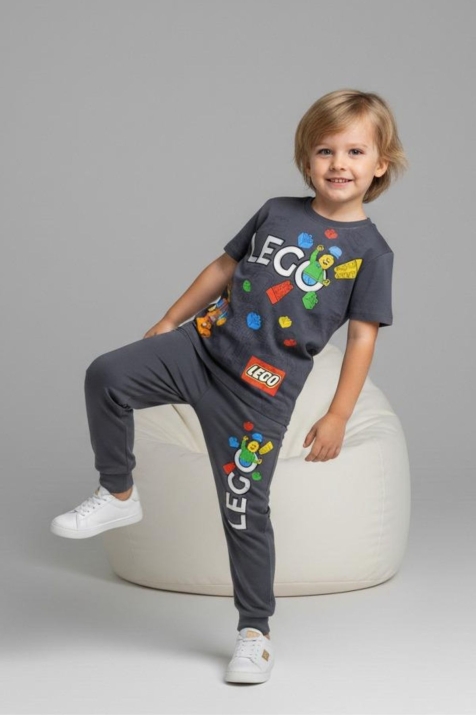 Детски комплект за момче с къс ръкав Lego, тъмно сив цвят  