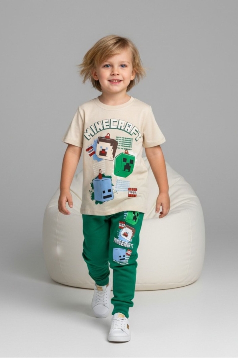 Детски комплект за момче с къс ръкав, зелен цвят