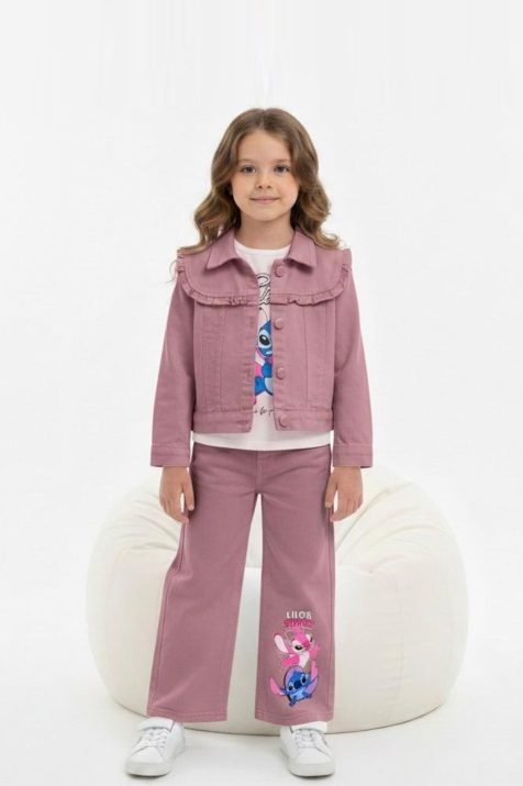 Детски комплект за момиче с дълъг ръкав 3 части, лилав цвят