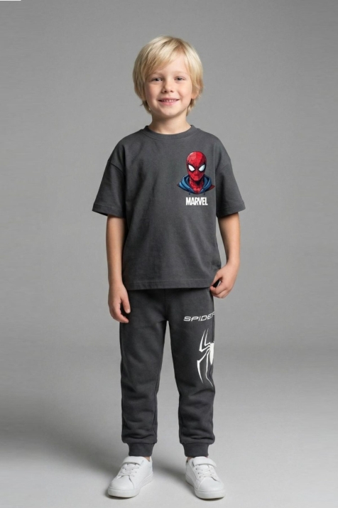 Детски комплект за момче с къс ръкав, тъмно сив цвят