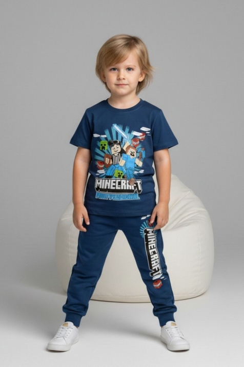 Детски комплект за момче с къс ръкав, тъмно син цвят