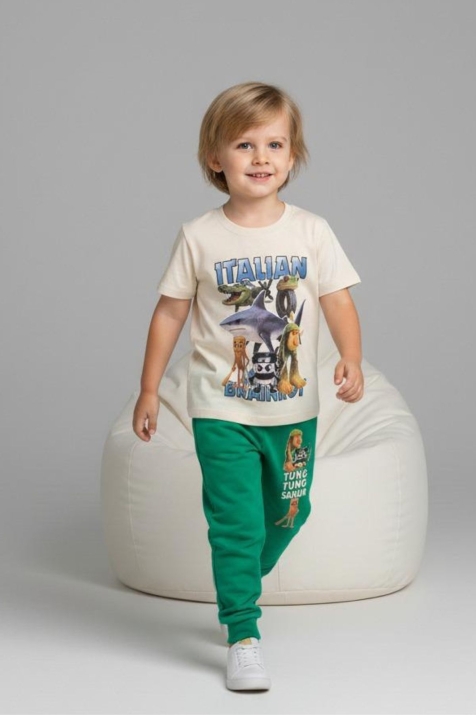 Детски комплект за момче с дълъг ръкав, зелен цвят